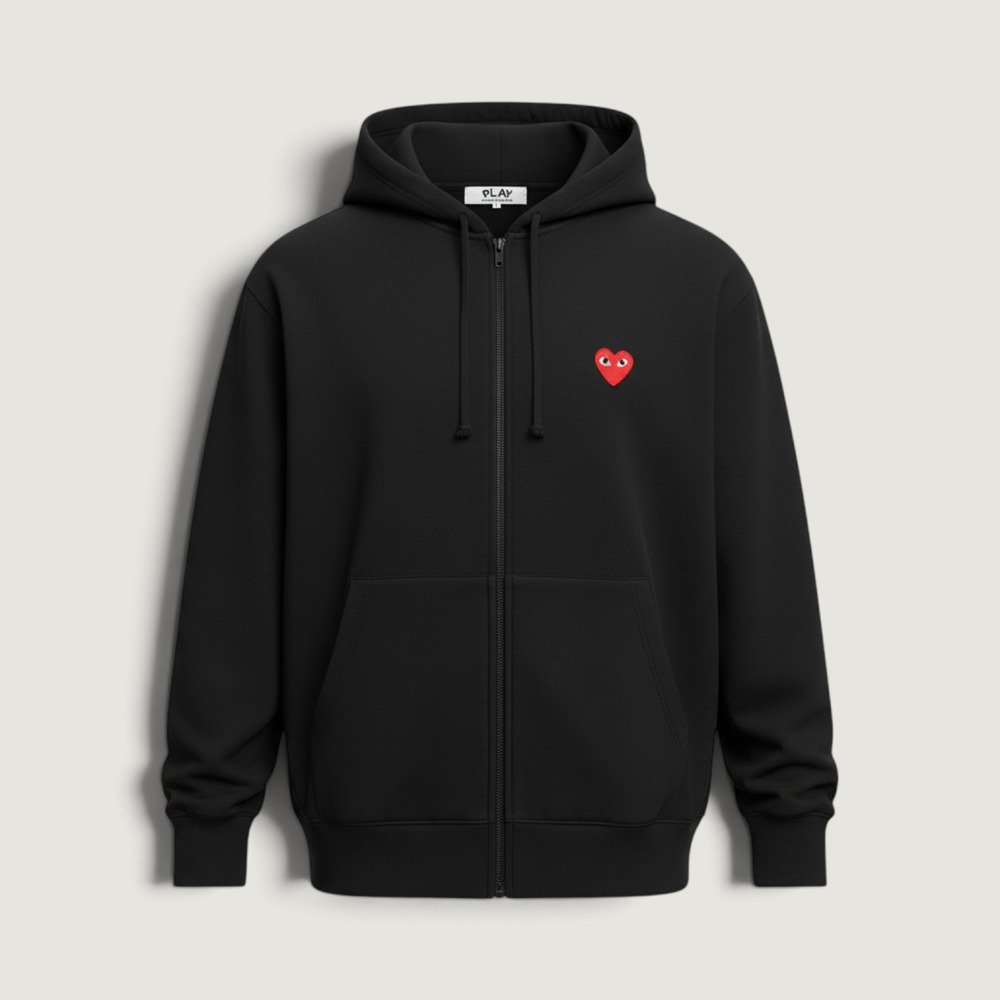 Comme des Garcons Play Zip Up Hoodie Red Heart Black XL